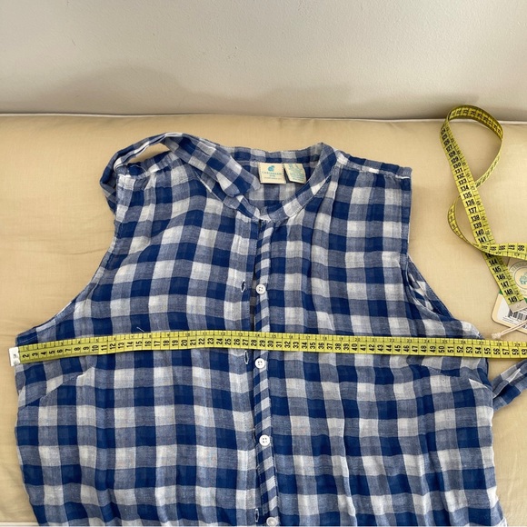 NWT Caribbean Joe Sleeveless Blue Gingham Button Front Gauze Dress L - Picture 7 of 8